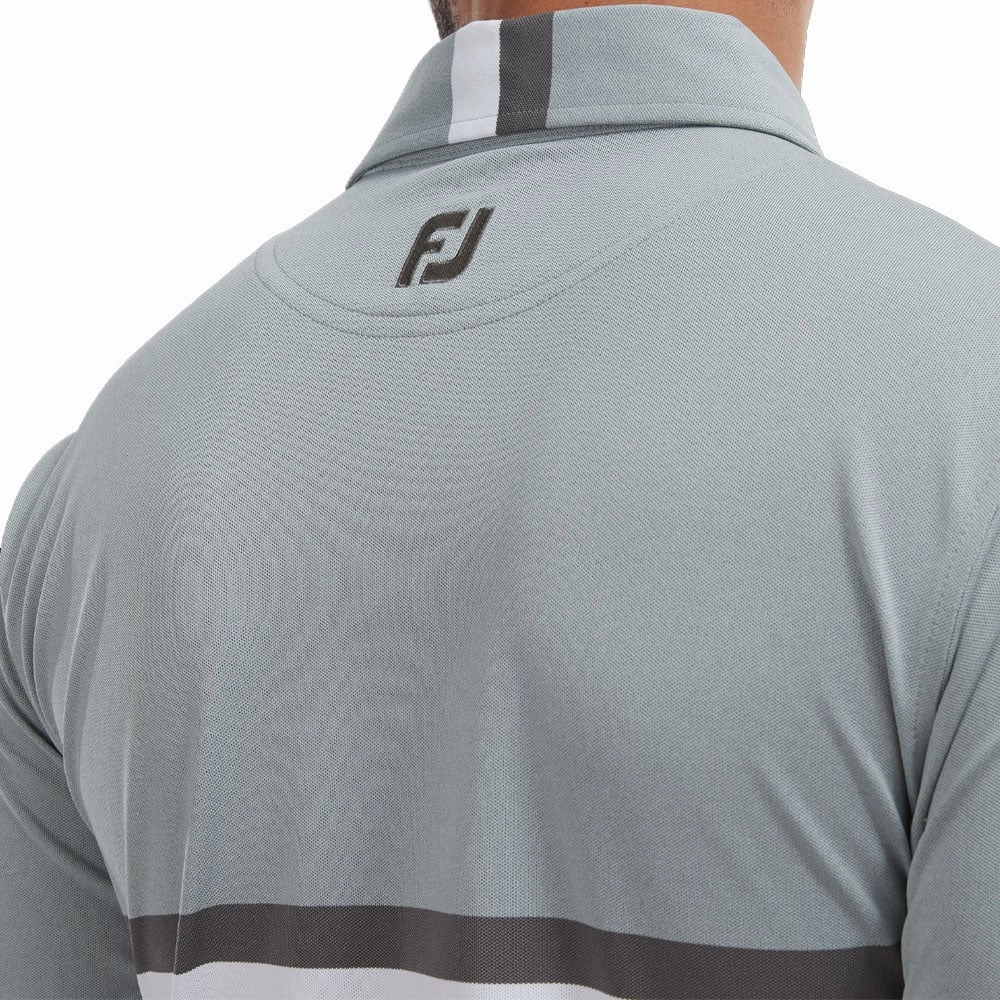 Layering Must-Have FootJoy Double Chestband Pique Polo Shirt - Heather Grey/Charcoal