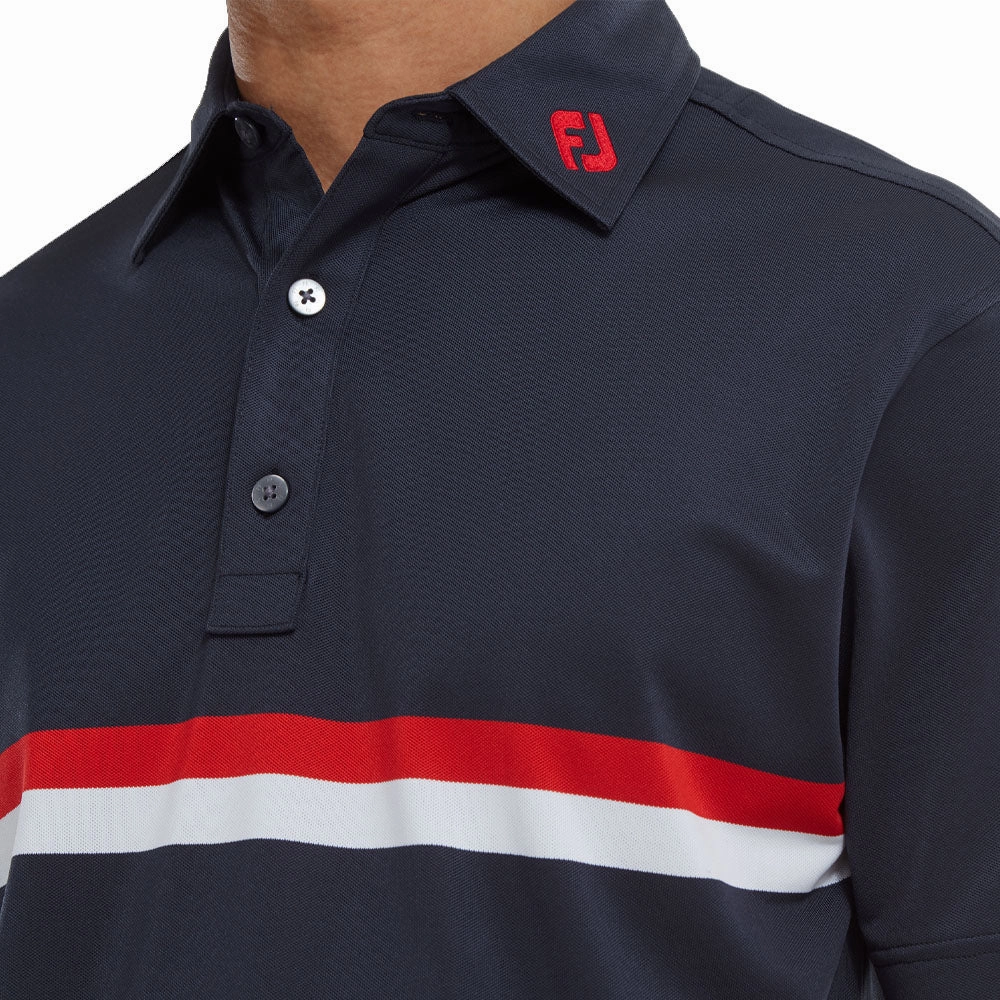 FootJoy Double Chestband Pique Polo Shirt - Navy/Red/White Fresh and Cool