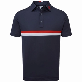 Timeless Look FootJoy Double Chestband Pique Polo Shirt - Navy/Red/White