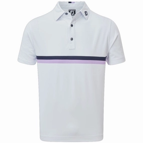 FootJoy Double Chestband Pique Polo Shirt - White/Navy/Lavender Lightweight Layer