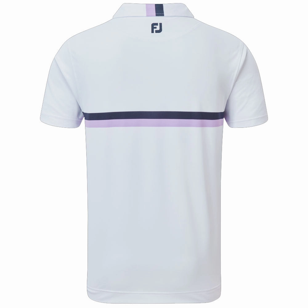 FootJoy Double Chestband Pique Polo Shirt - White/Navy/Lavender Comfortable clothing Comfy Layer Wear