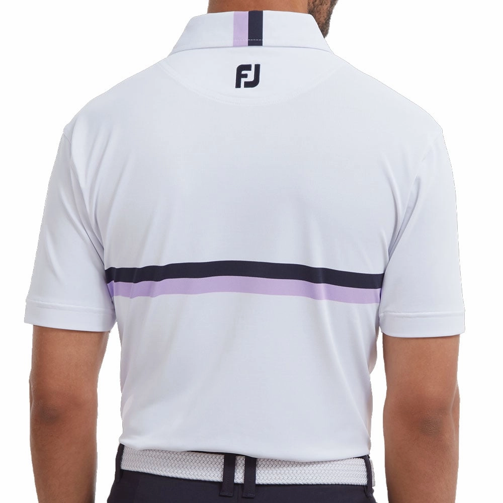 Durable Style FootJoy Double Chestband Pique Polo Shirt - White/Navy/Lavender