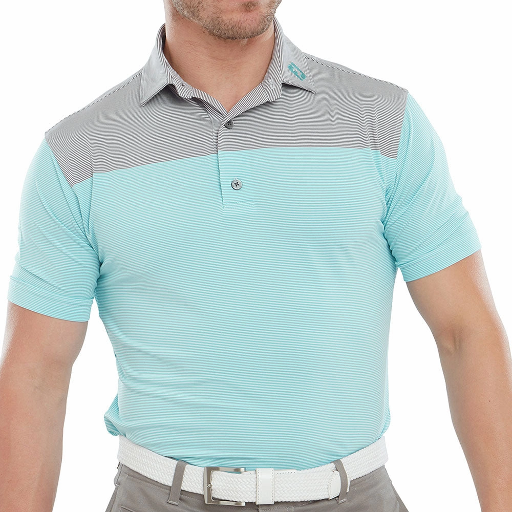 Temperature Control Fabric FootJoy End-On-End Block Polo Shirt - White/Maui Blue/Lava