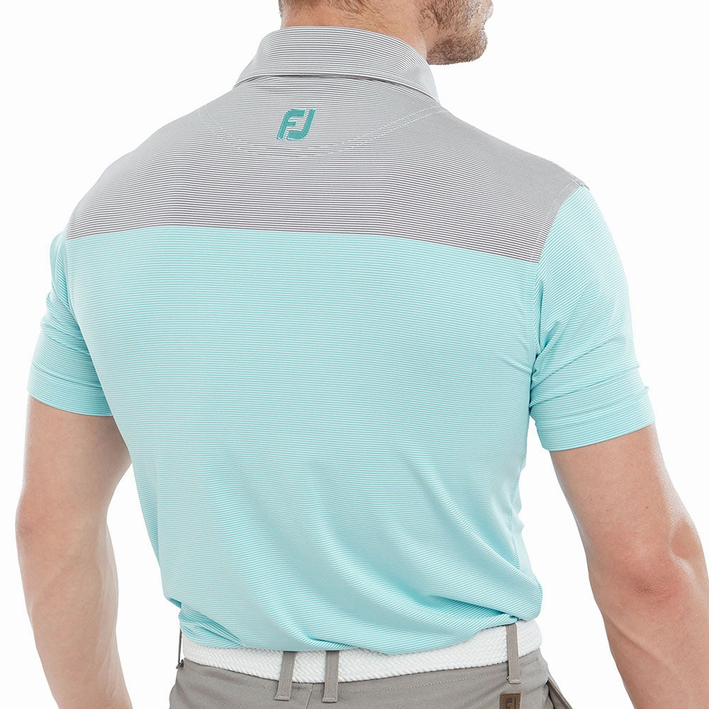 Practical Design FootJoy End-On-End Block Polo Shirt - White/Maui Blue/Lava