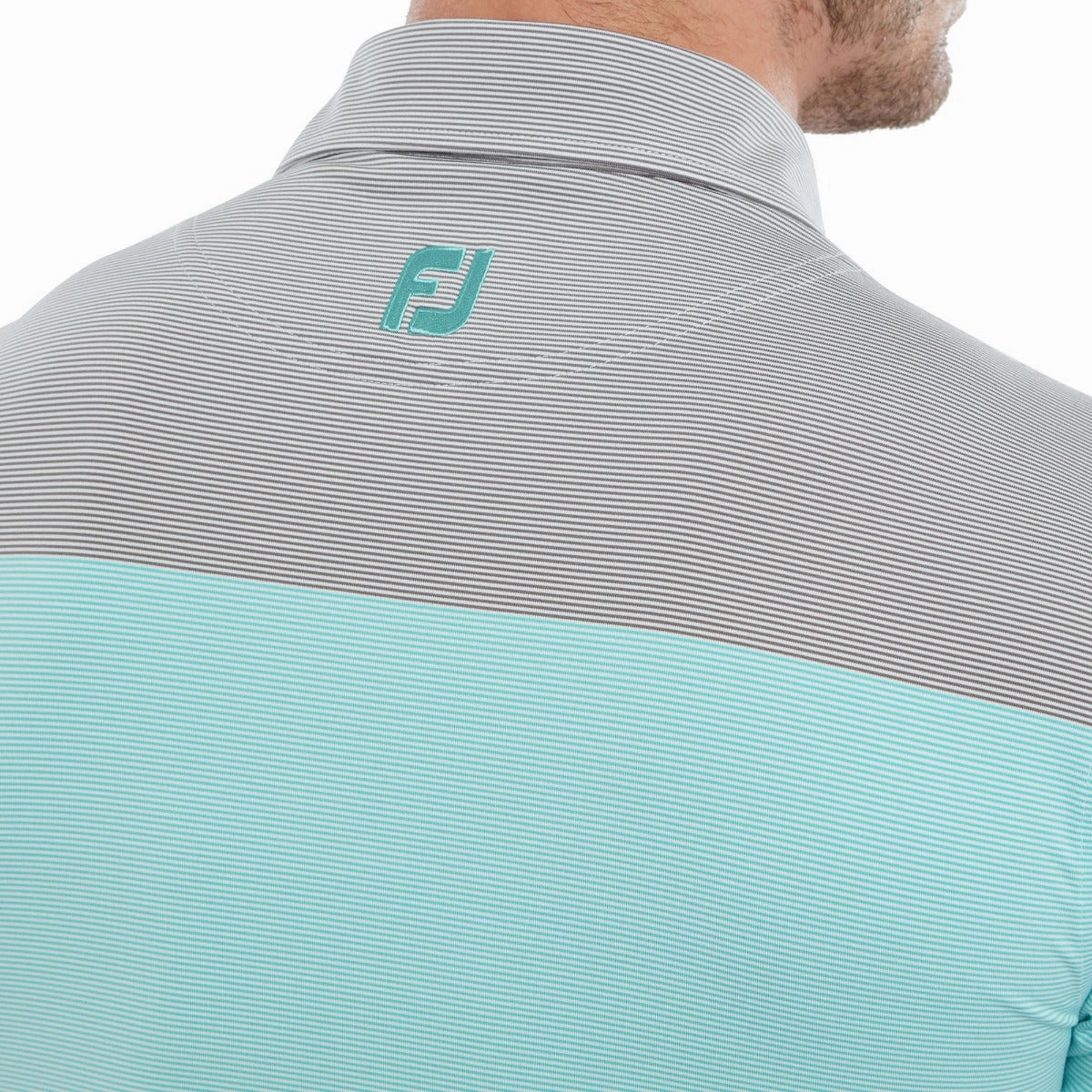 Relax Trend FootJoy End-On-End Block Polo Shirt - White/Maui Blue/Lava