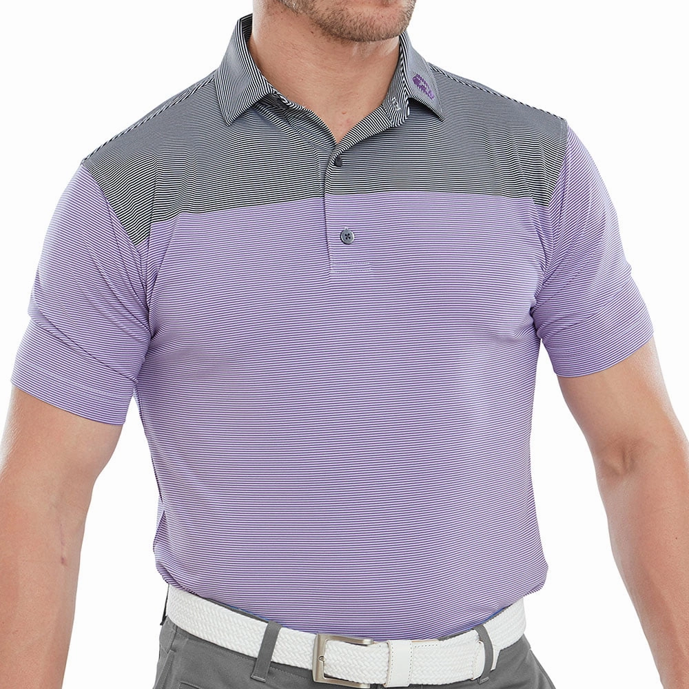 FootJoy End-On-End Block Polo Shirt - White/Violet/Black Luxurious