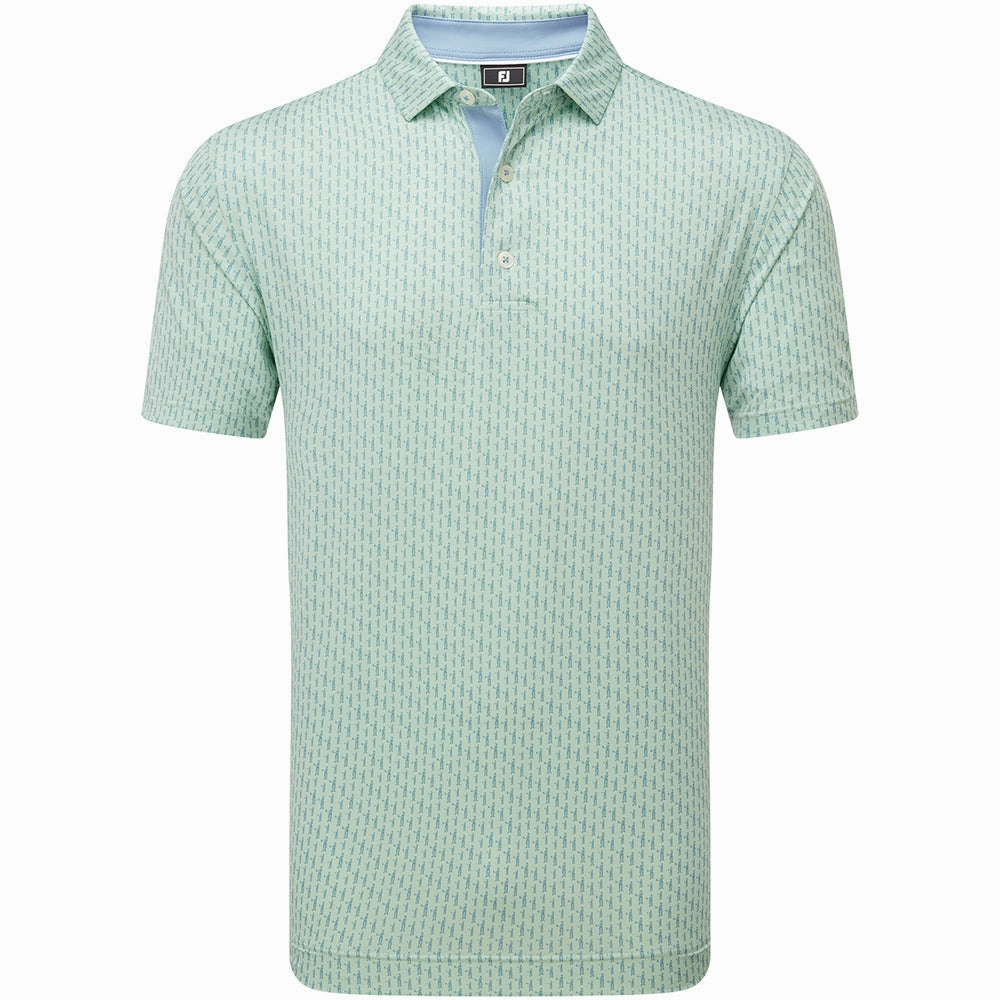 FootJoy Figure Print Lisle Polo Shirt - Pistachio/Bluejay High-Quality Cotton