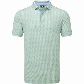 FootJoy Figure Print Lisle Polo Shirt - Pistachio/Bluejay High-Quality Cotton