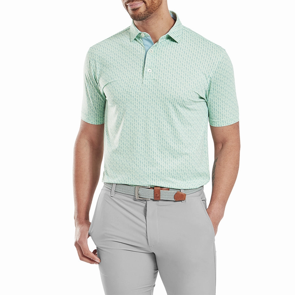 FootJoy Figure Print Lisle Polo Shirt - Pistachio/Bluejay Weekend Trend