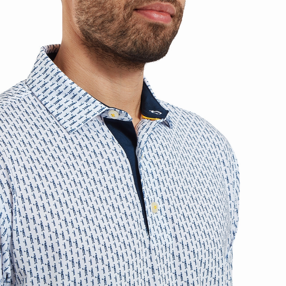 Minimal Fashion Workout Gear FootJoy Figure Print Lisle Polo Shirt - White/Navy