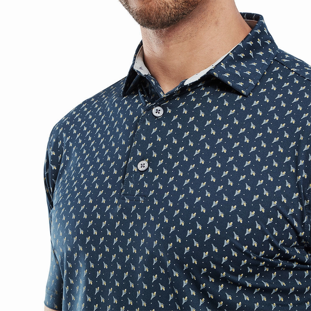 FootJoy Flower Bud Foulard Lisle Polo Shirt - Navy Smooth Seam Technology