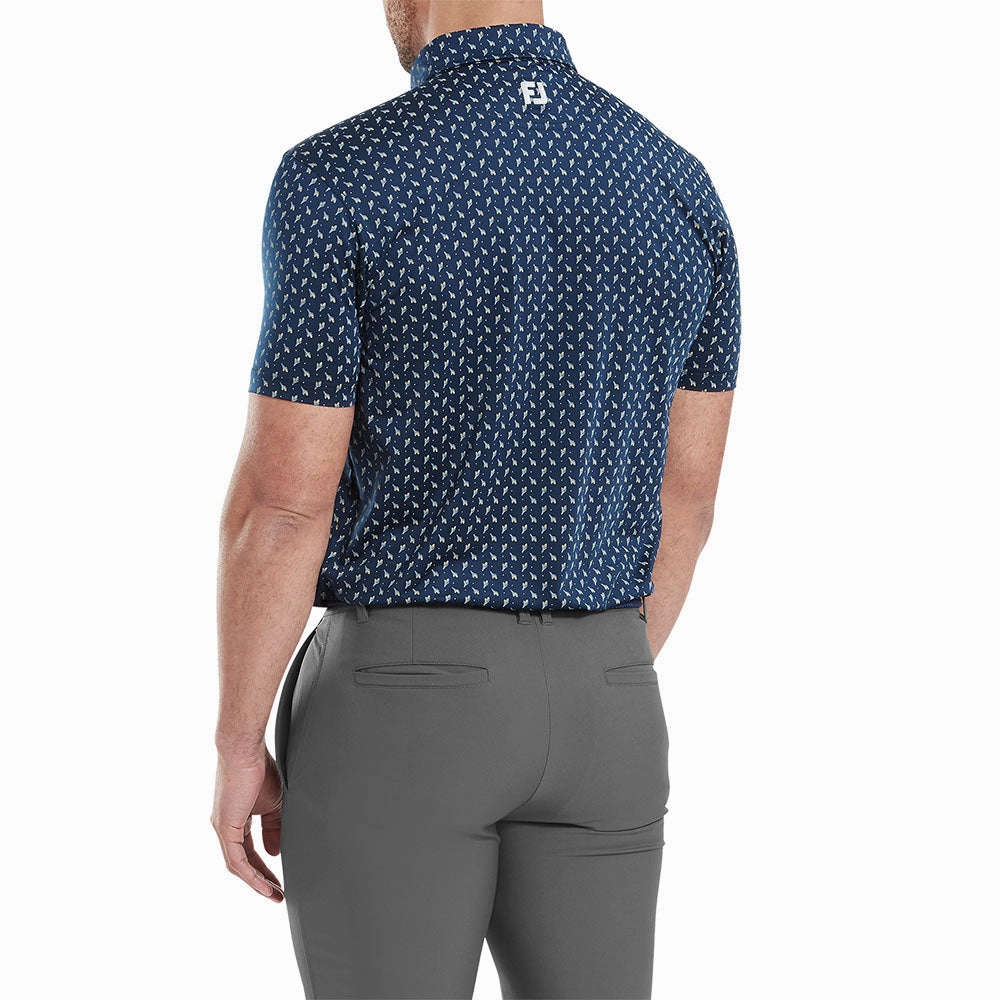 Water Based Ink FootJoy Flower Bud Foulard Lisle Polo Shirt - Navy