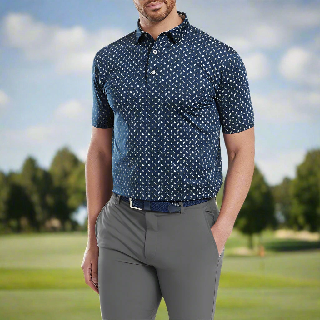 Wicking Interlock Knit Outdoor Style Trend FootJoy Flower Bud Foulard Lisle Polo Shirt - Navy