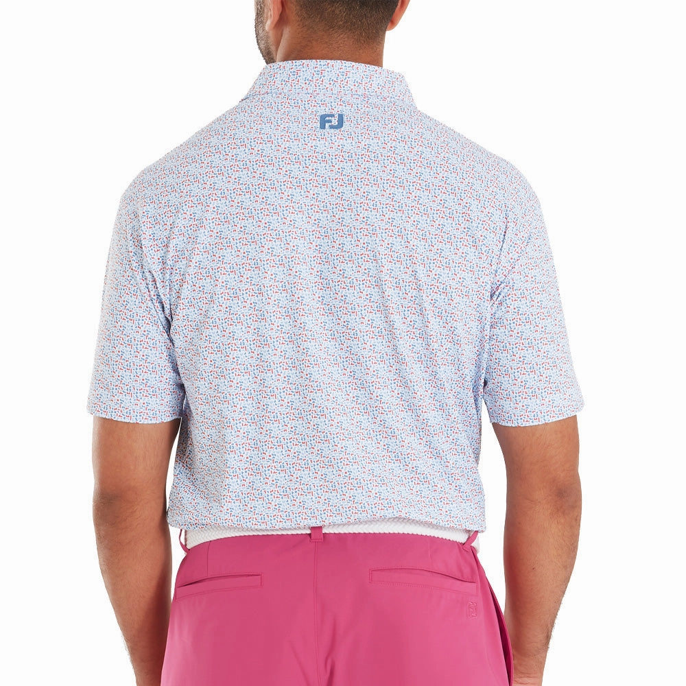 Everyday Style Trend FootJoy Gamer Print Pique Polo Shirt - White/Air Blue/High Tide/Magenta