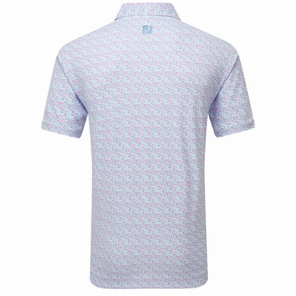 Relaxed fit wear FootJoy Gamer Print Pique Polo Shirt - White/Air Blue/High Tide/Magenta