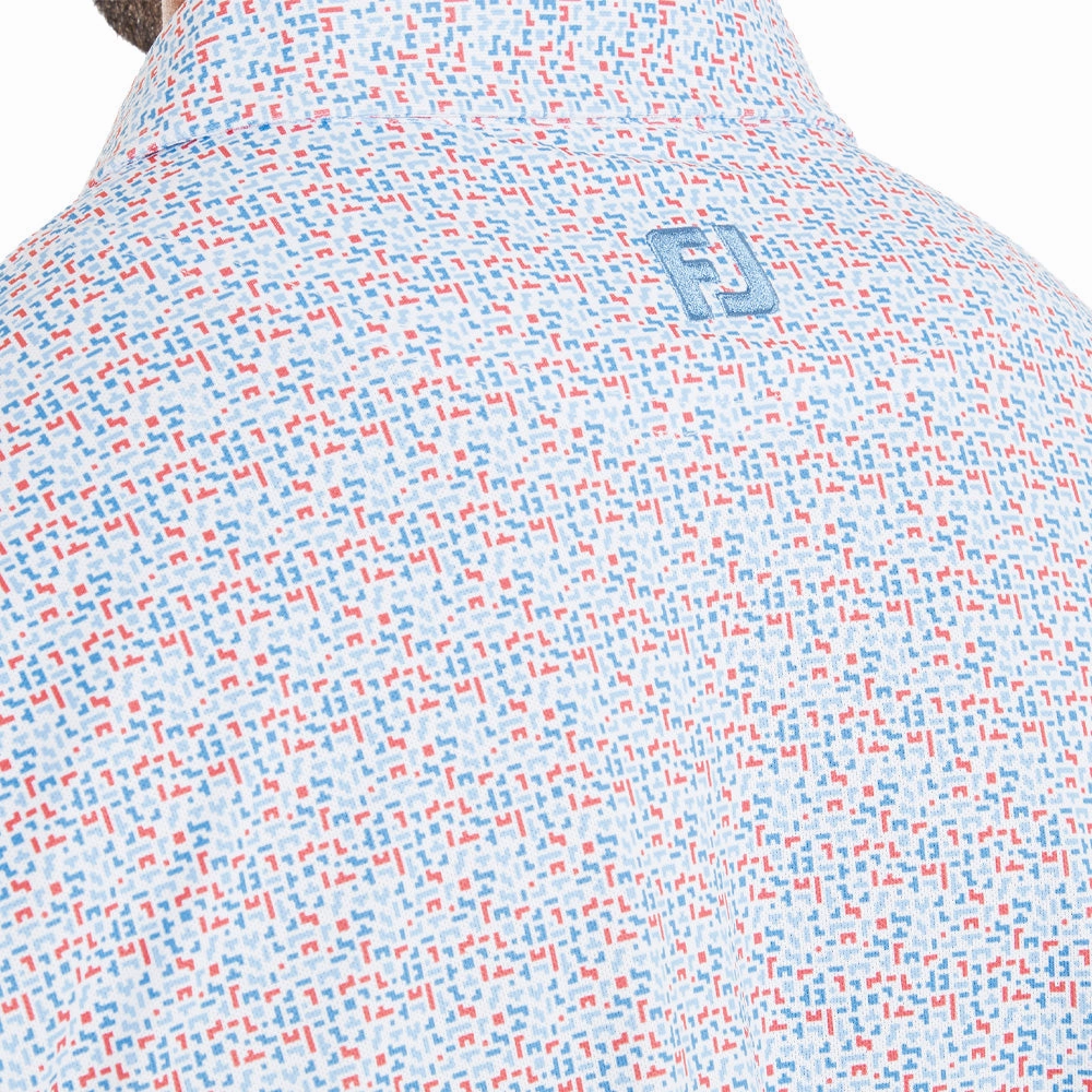 FootJoy Gamer Print Pique Polo Shirt - White/Air Blue/High Tide/Magenta Relaxed Vibe