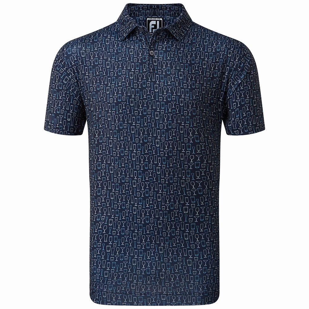 Zip Up FootJoy Glass Print Polo Shirt - Navy