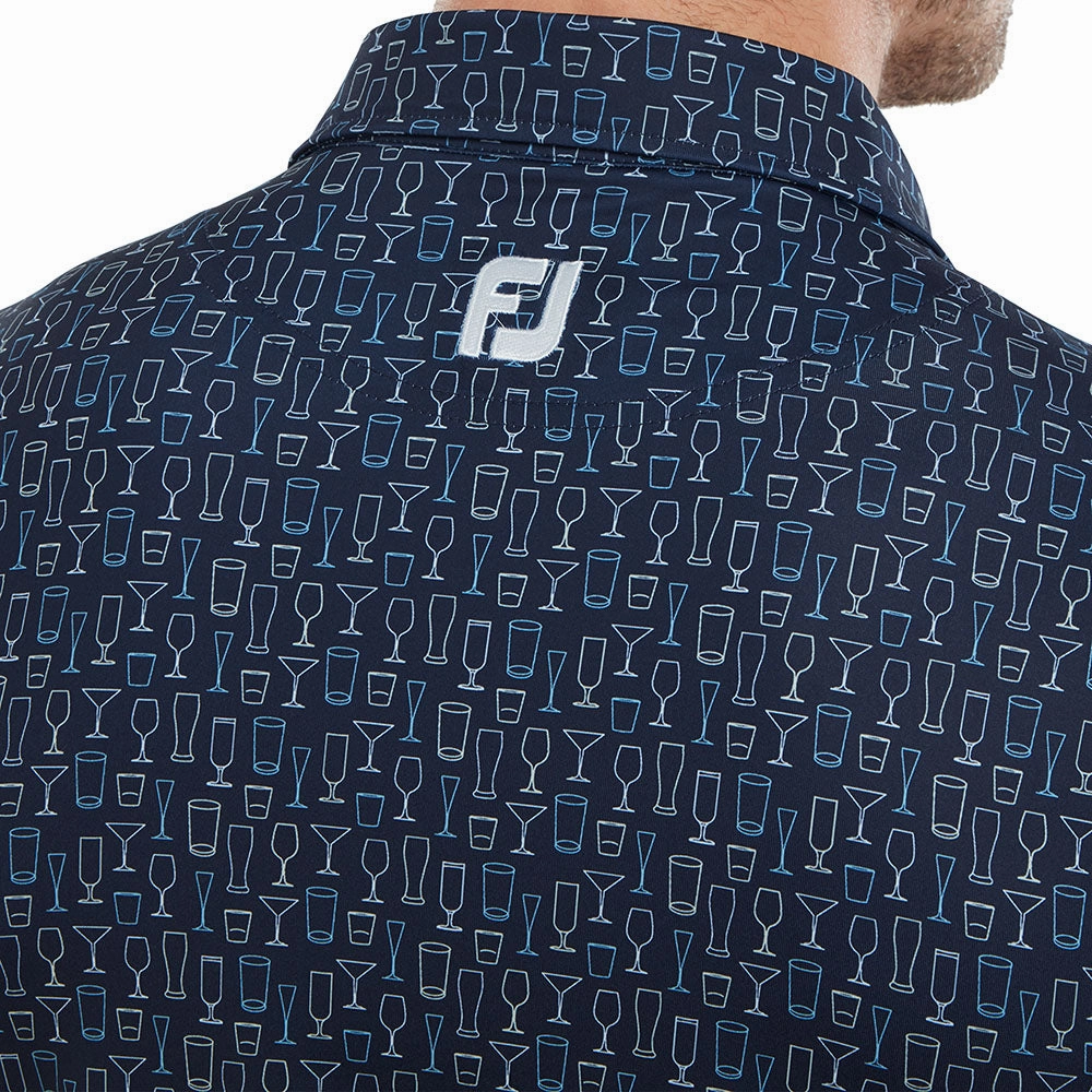 Stylish Comfort FootJoy Glass Print Polo Shirt - Navy