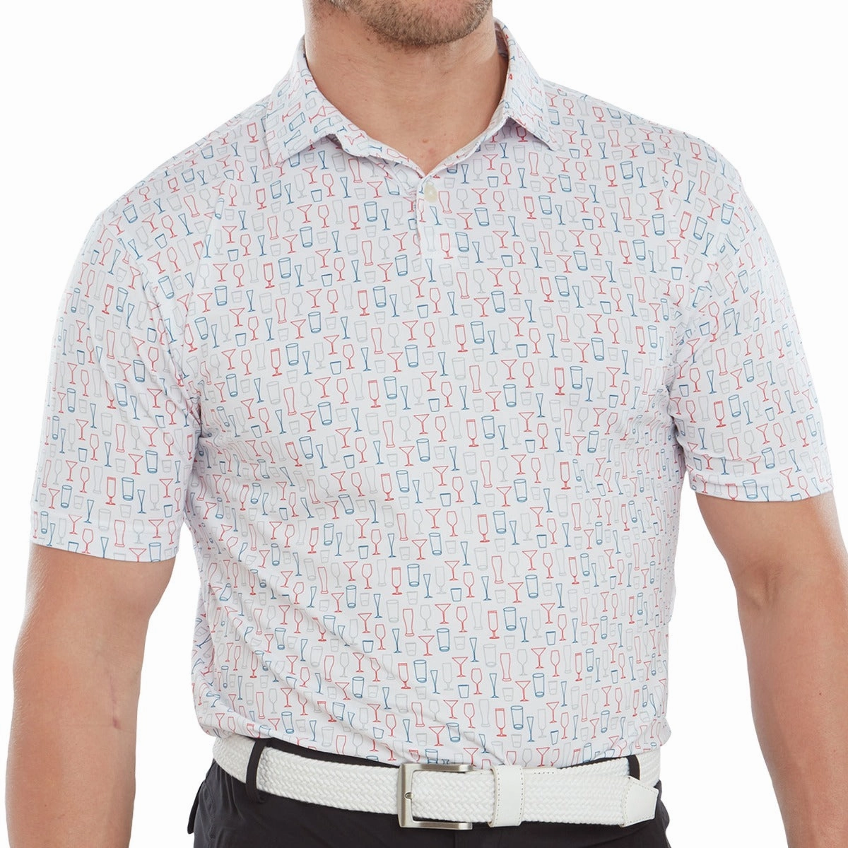 Biodegradable Textile Casual All-Day FootJoy Glass Print Polo Shirt - White