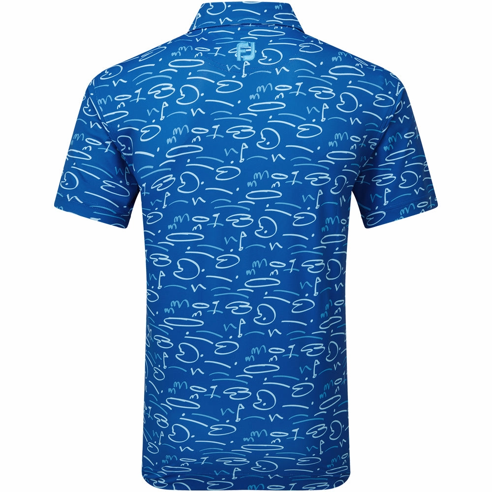 FootJoy Golf Course Doodle Print Polo Shirt - Deep Blue NonRestrictive Cut