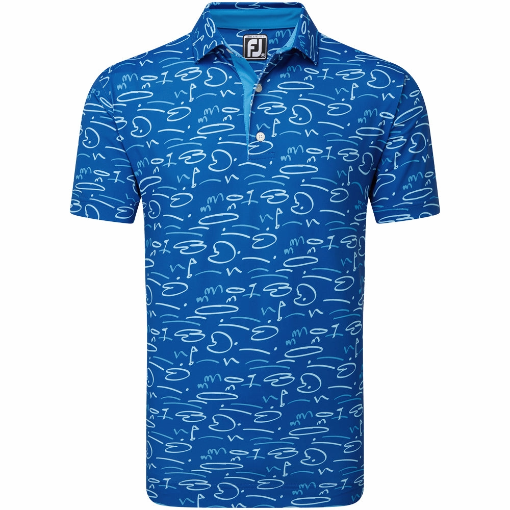 Outdoor Style Trend Versatile Look FootJoy Golf Course Doodle Print Polo Shirt - Deep Blue