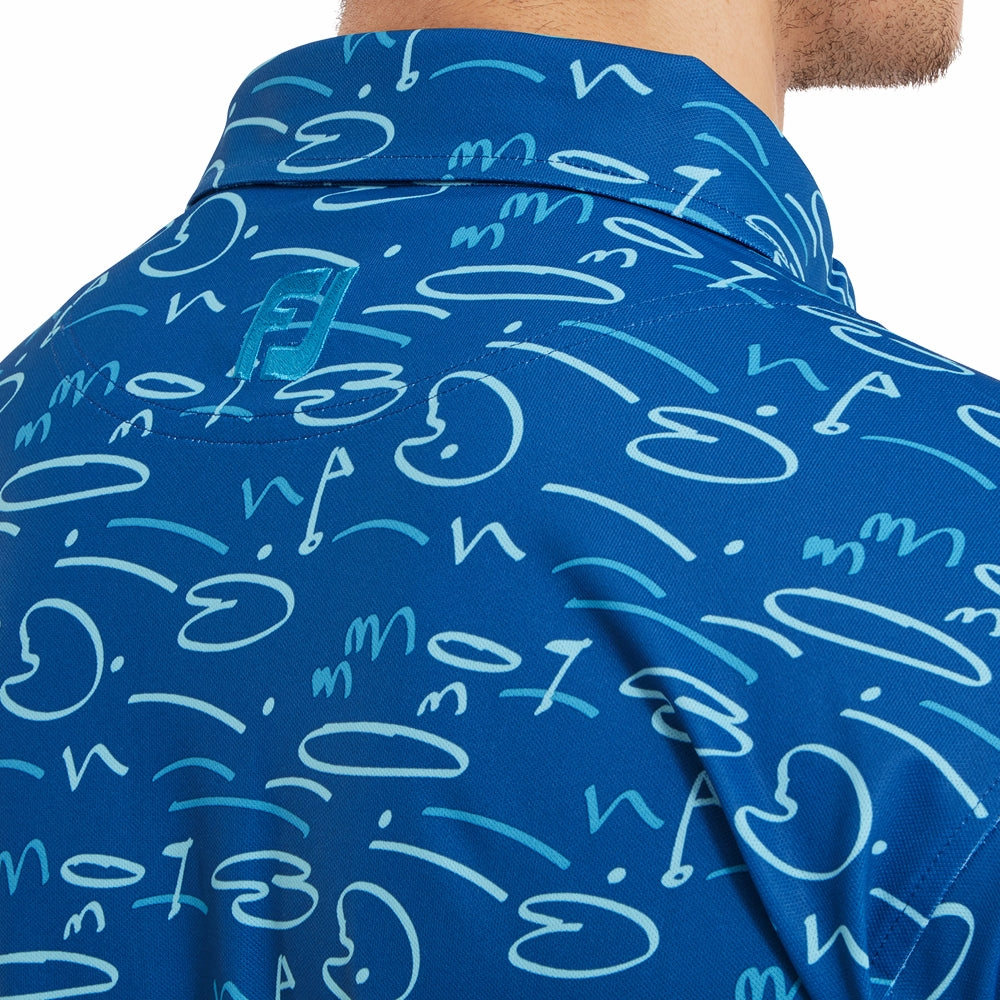 FootJoy Golf Course Doodle Print Polo Shirt - Deep Blue Relaxed Comfort Look monochromatic