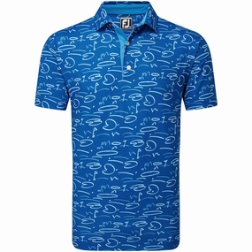Outdoor Style Trend Versatile Look FootJoy Golf Course Doodle Print Polo Shirt - Deep Blue