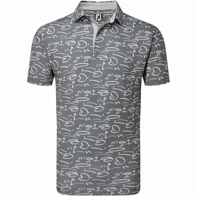 FootJoy Golf Course Doodle Print Polo Shirt - Gravel HighThreadCount