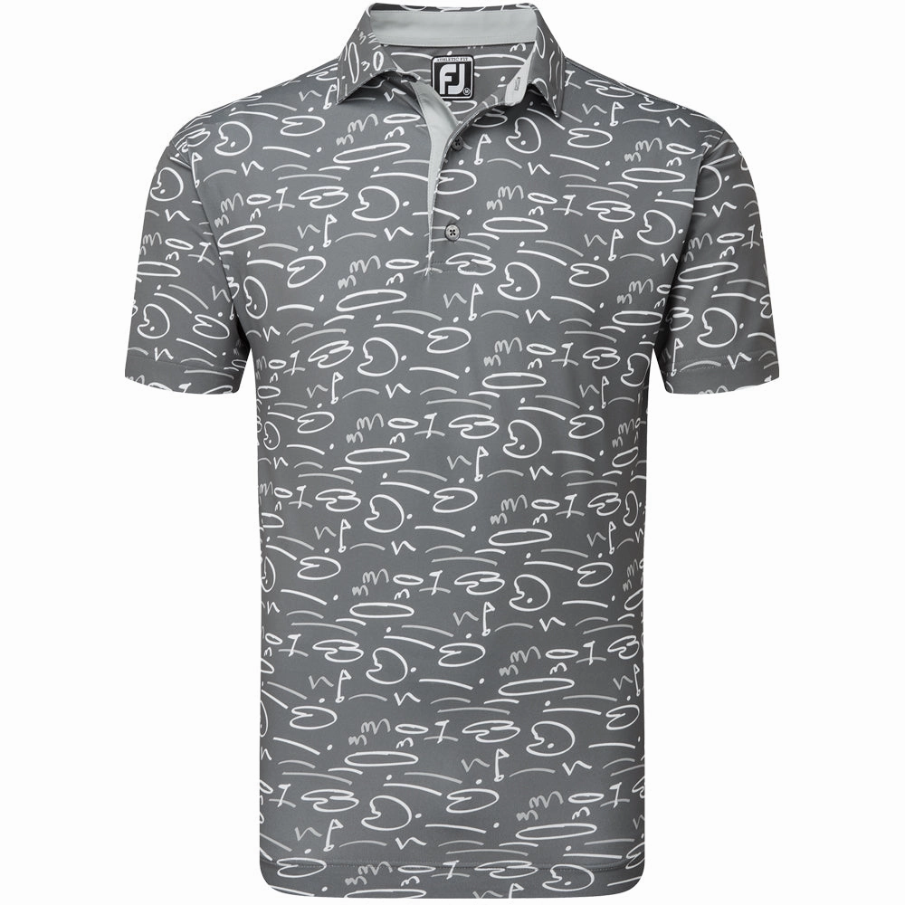 FootJoy Golf Course Doodle Print Polo Shirt - Gravel HighThreadCount