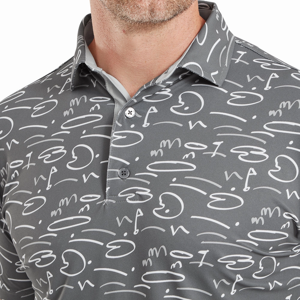 FootJoy Golf Course Doodle Print Polo Shirt - Gravel Quality Comfort