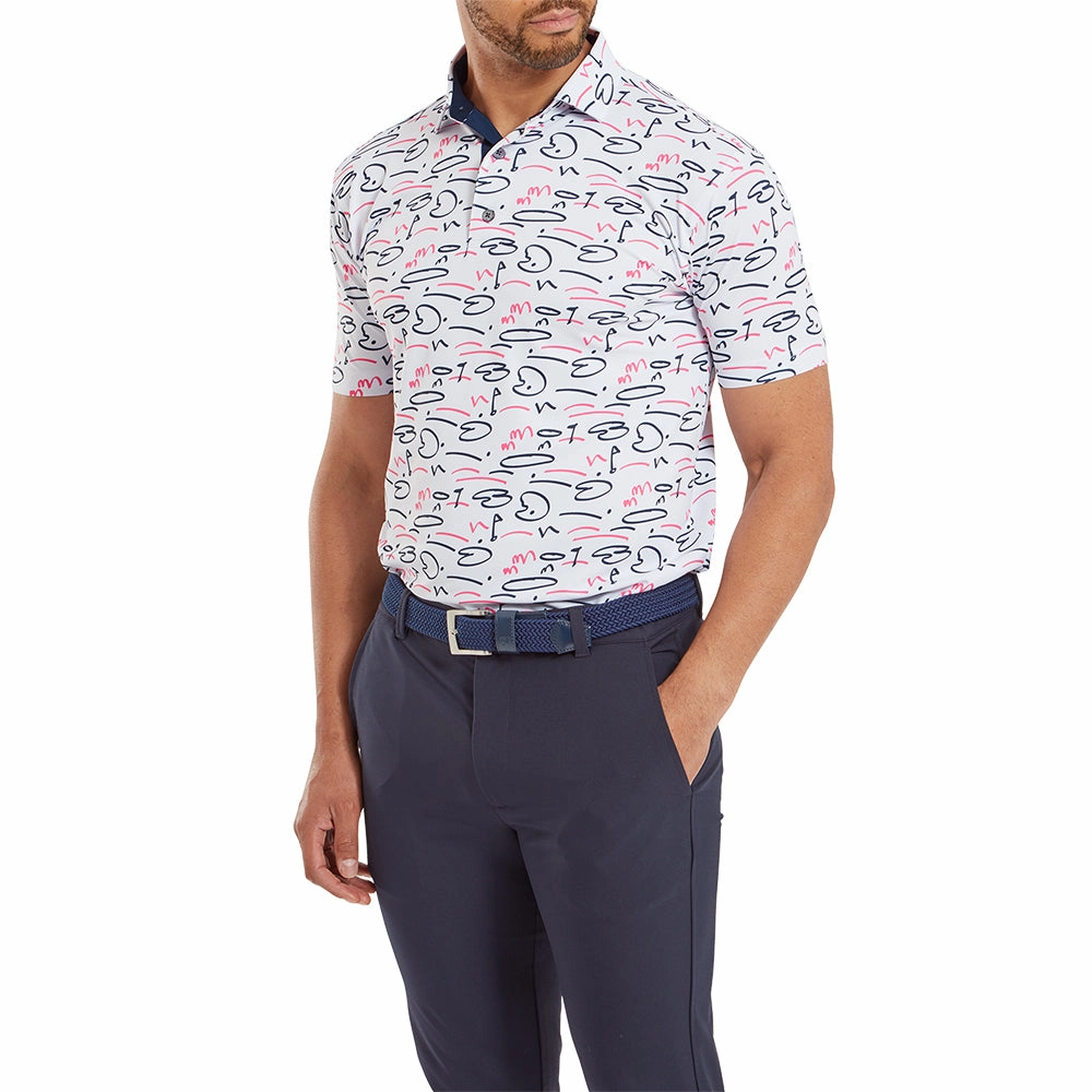 Layering Options Essential Fit FootJoy Golf Course Doodle Print Polo Shirt - White