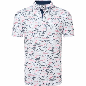 FootJoy Golf Course Doodle Print Polo Shirt - White Everyday Top Flexible Neckline