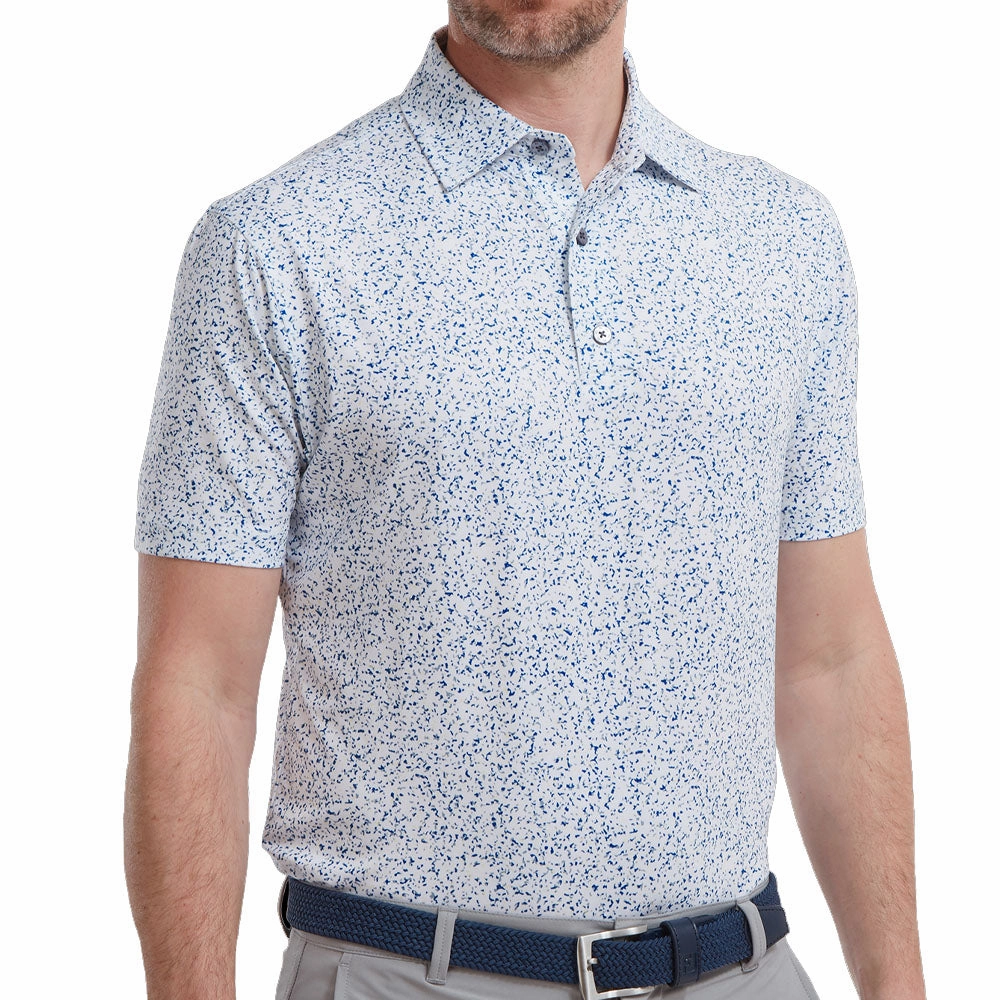 Easy and Relaxed Comfortable All Day Wear FootJoy Granite Print Lisle Polo Shirt - White/Blue