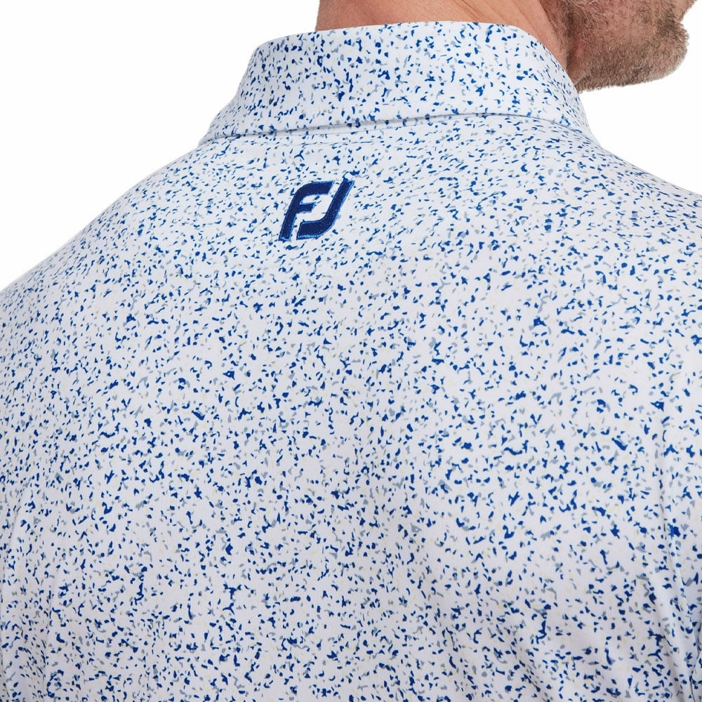 FootJoy Granite Print Lisle Polo Shirt - White/Blue Breathable Wearable