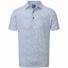 FootJoy Granite Print Lisle Polo Shirt - White/Blue Simple Style DoubleLayeredCollar