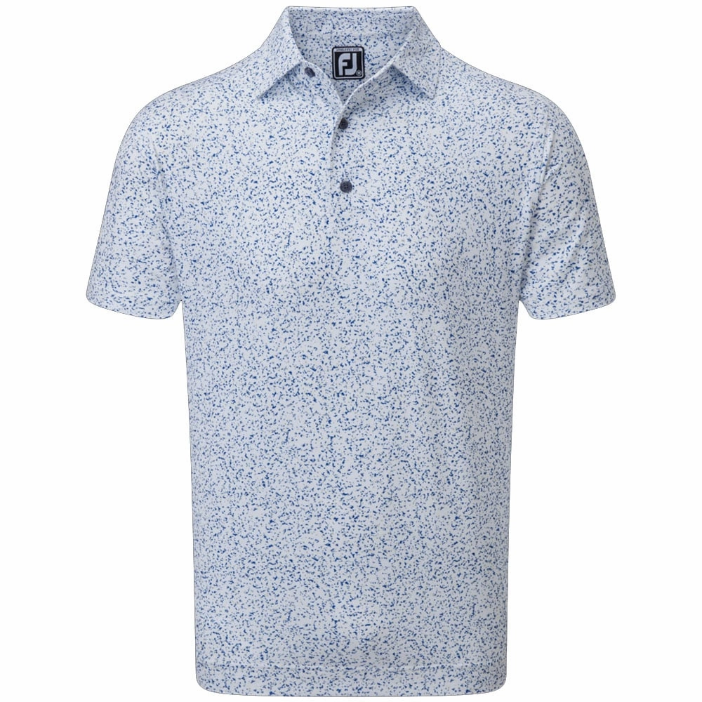 FootJoy Granite Print Lisle Polo Shirt - White/Blue Simple Style DoubleLayeredCollar