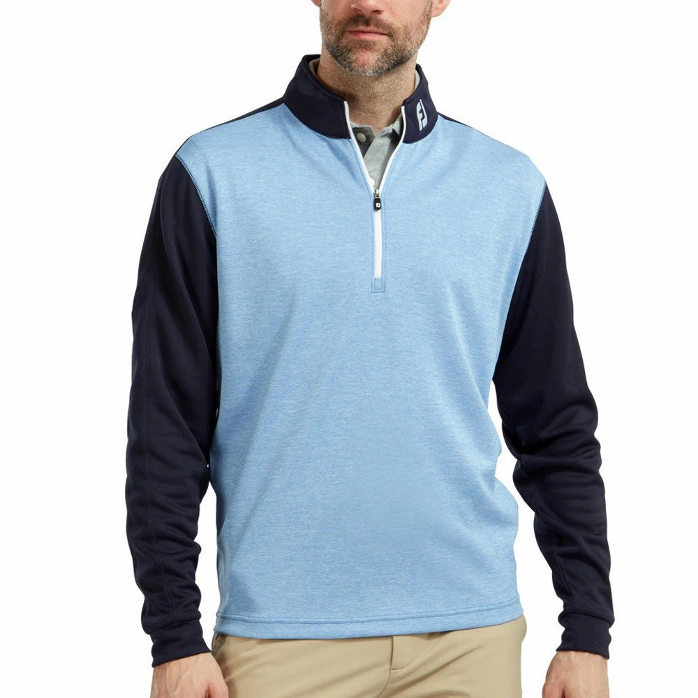 hypoallergenic Unisex FootJoy Heather Colour Block Chill-Out Sweater - Navy/Heather Lagoon