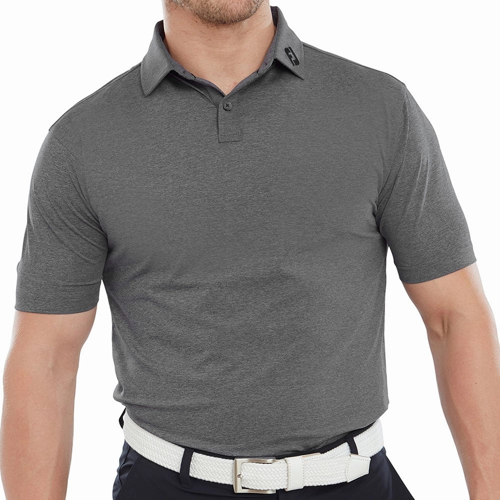 Durable Colorfast Finish No Shrink Technology FootJoy Heather Self Collar Polo Shirt - Black Heather