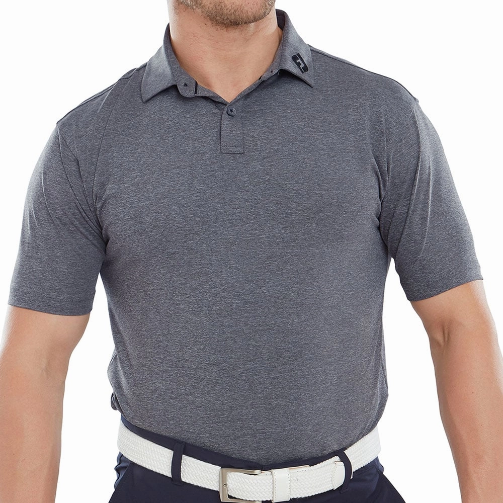 FootJoy Heather Self Collar Polo Shirt - Navy dry cleanable