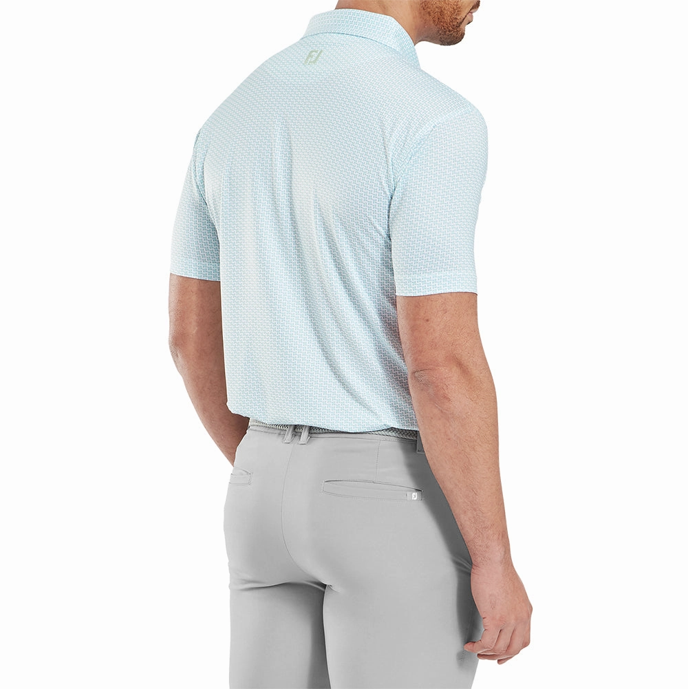 City Smart Versatile Wardrobe Piece FootJoy Houndstooth Geo Lisle Polo Shirt - White/Blue