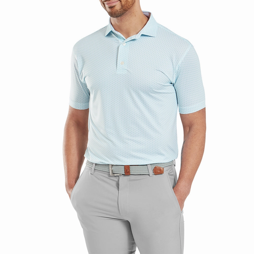 EcoConscious Processing FootJoy Houndstooth Geo Lisle Polo Shirt - White/Blue