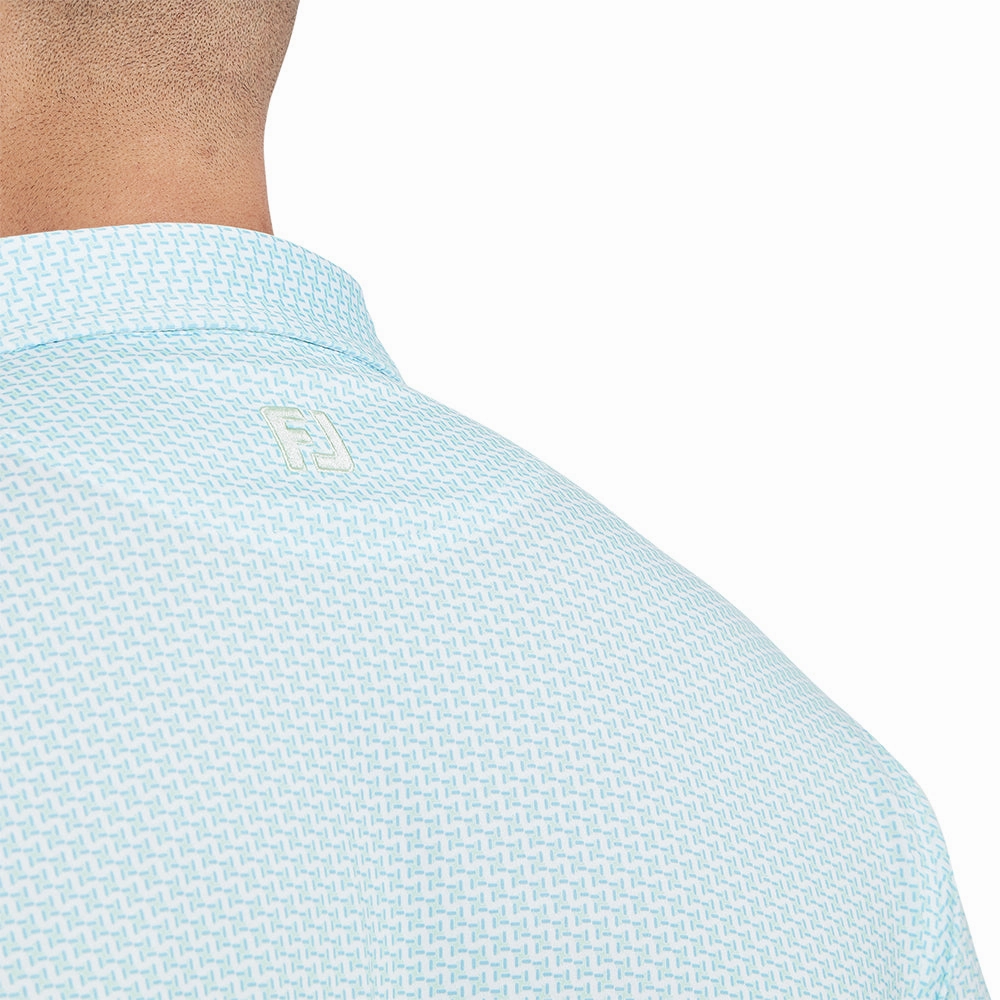 Classic Comfort Cozy Essentials FootJoy Houndstooth Geo Lisle Polo Shirt - White/Blue