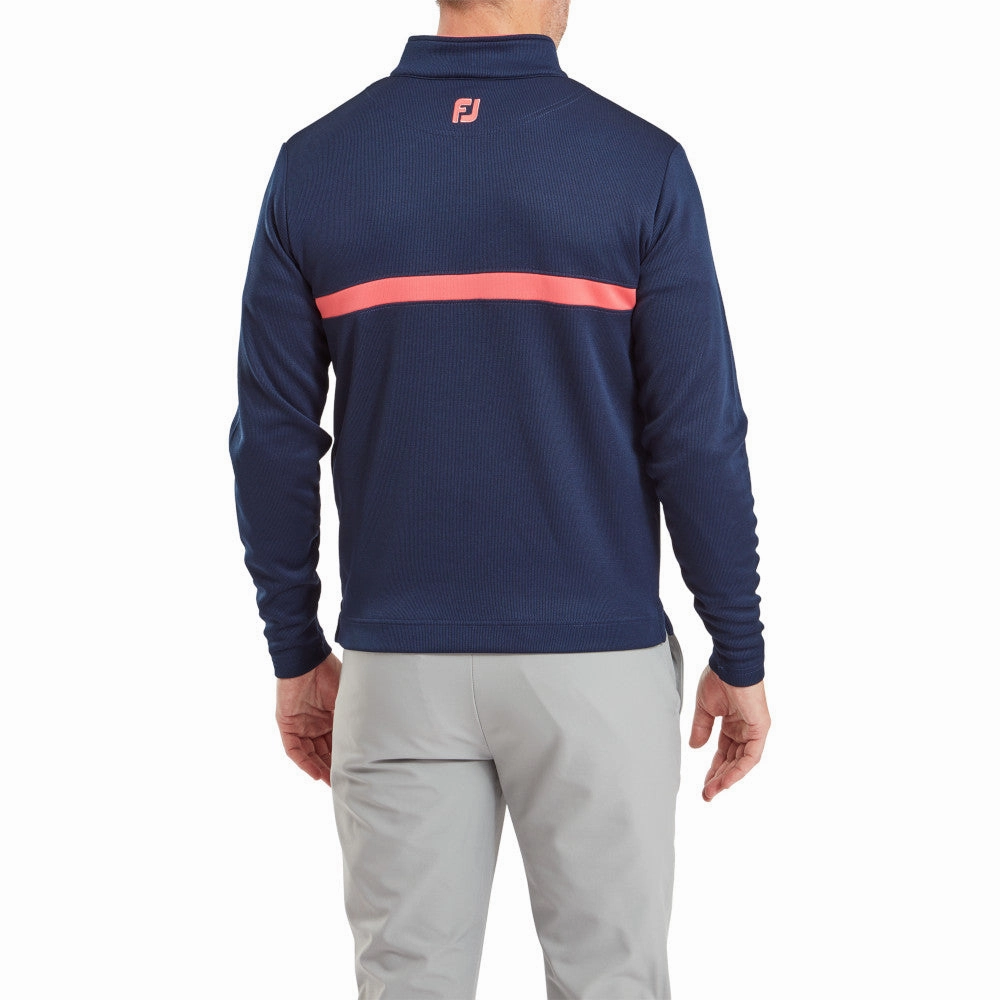 FootJoy Inset Stripe Chillout Pullover - Navy/Coral Red Classic Relaxed Office Appropriate