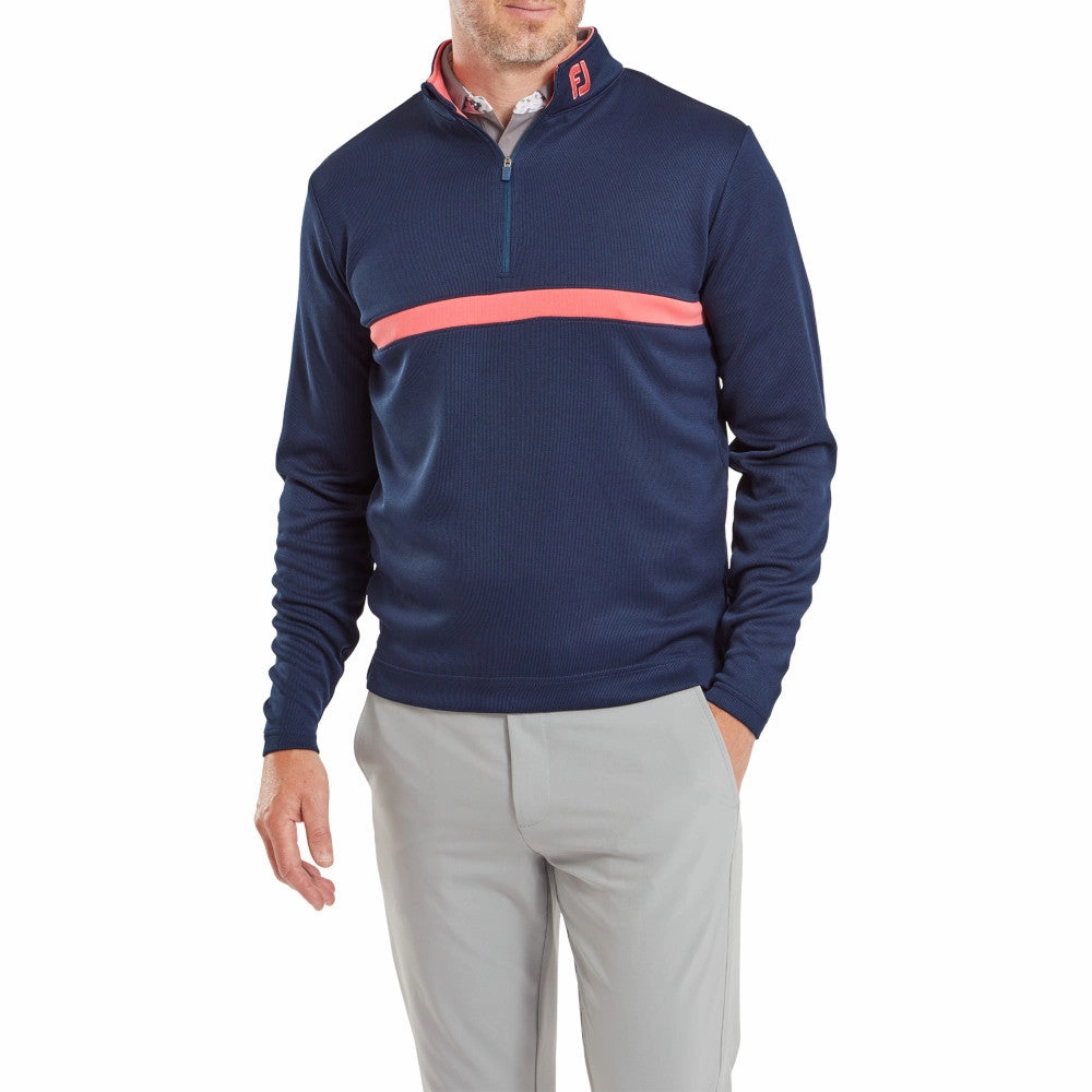 FootJoy Inset Stripe Chillout Pullover - Navy/Coral Red duck cloth Neutral palette