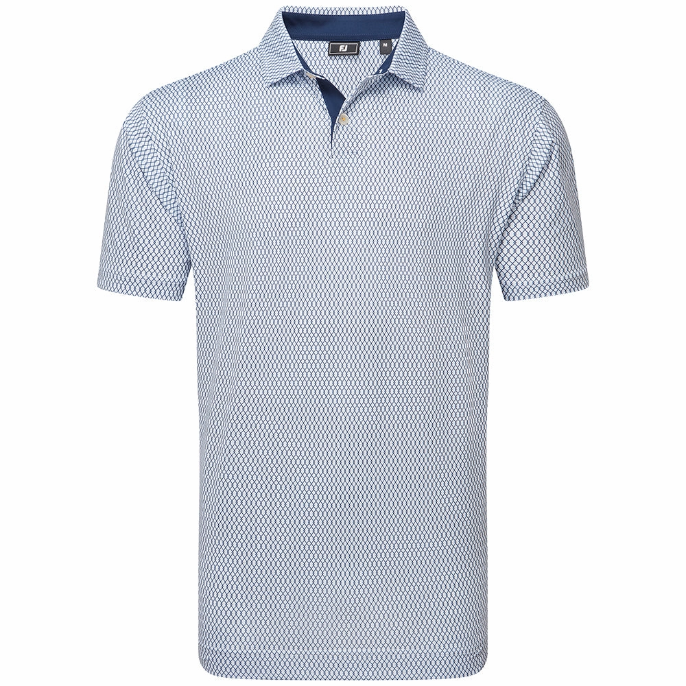 Ultra Soft Blend FootJoy Irongate Print Lisle Polo Shirt - White/Navy