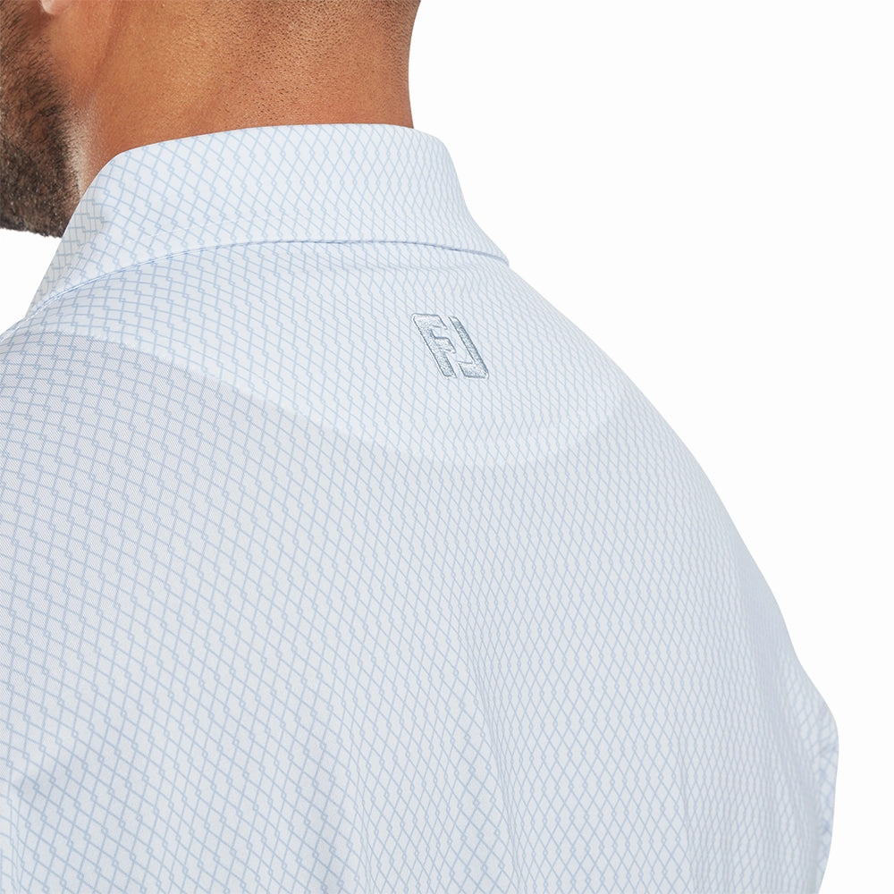 Cozy Feeling Durable Ribbed Hem FootJoy Irongate Print Lisle Polo Shirt - White/Skyway