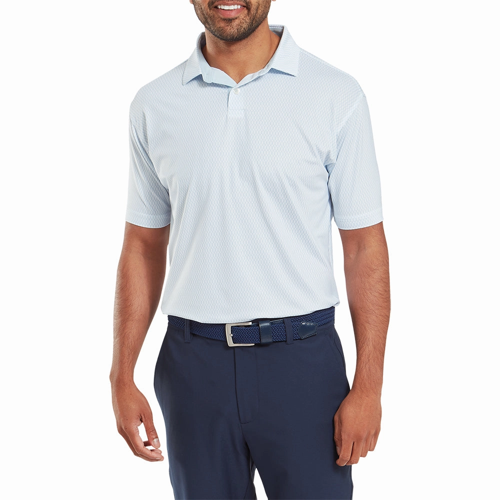 kids' spring fashion FootJoy Irongate Print Lisle Polo Shirt - White/Skyway