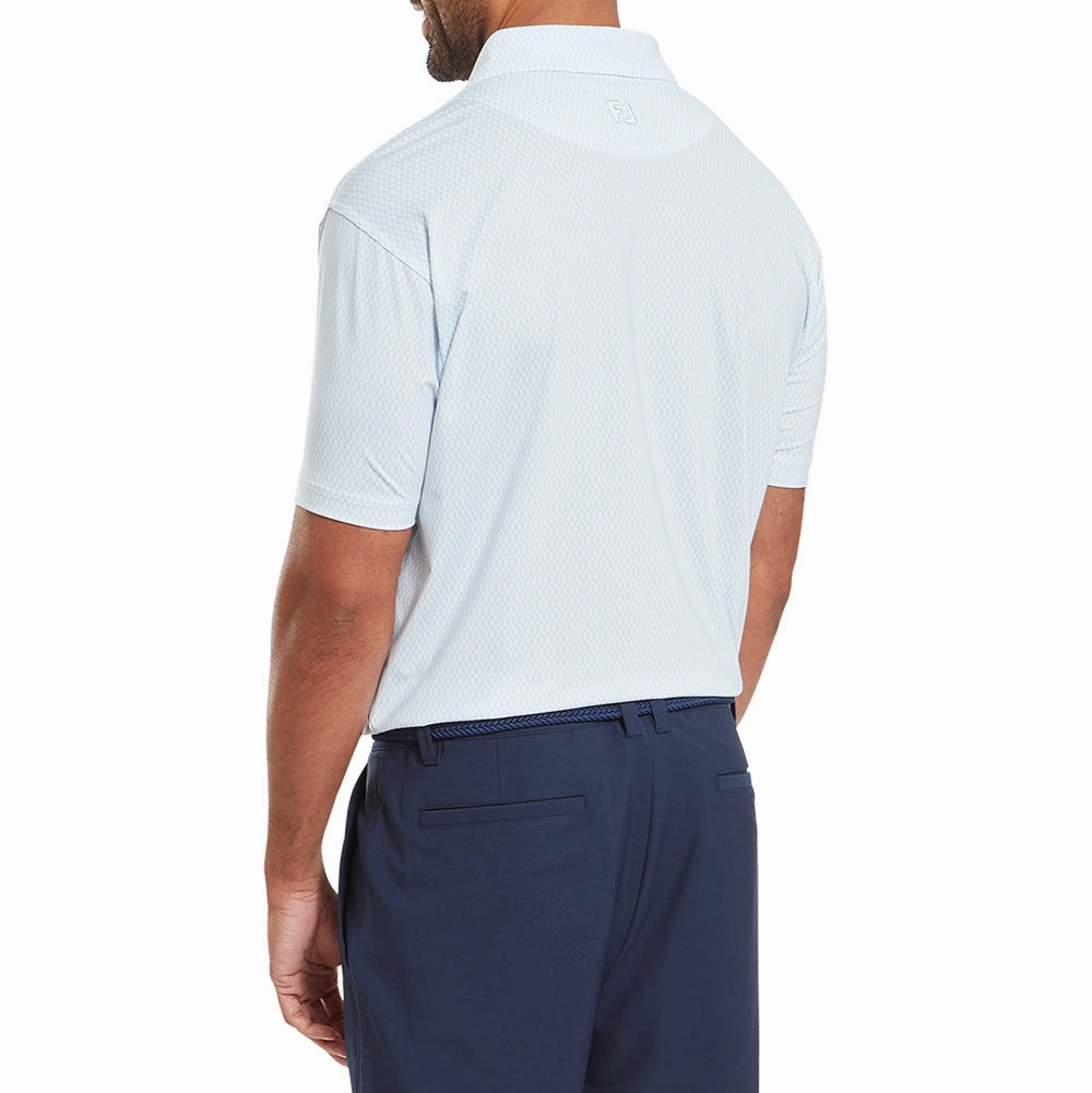 Classic Outfit Style FootJoy Irongate Print Lisle Polo Shirt - White/Skyway