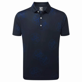 FootJoy Jungle Leaf Print Polo Shirt - Navy Tonal Seasonal Layering