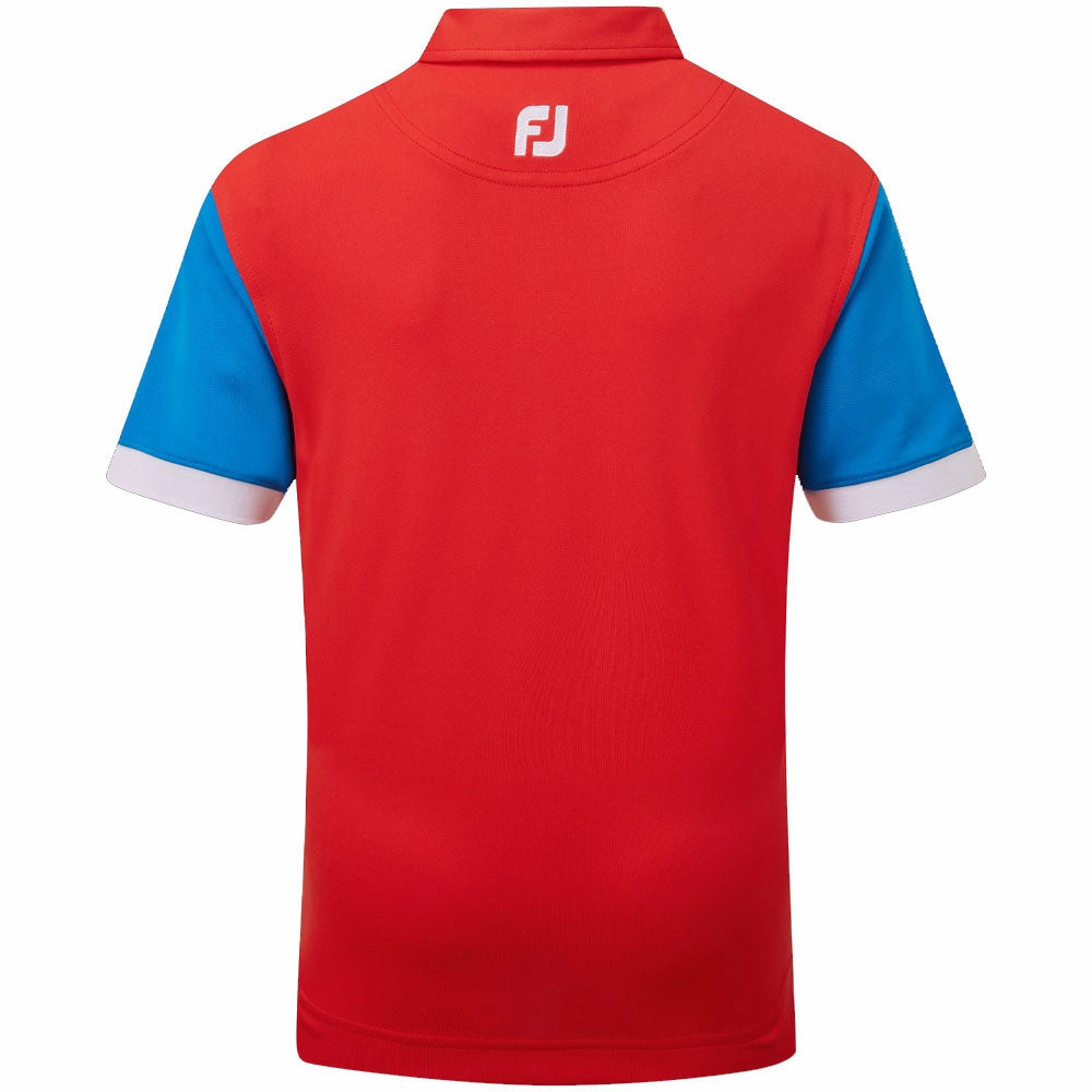 FootJoy Junior Colour Block Polo Shirt - Bright Red Cozy Comfort